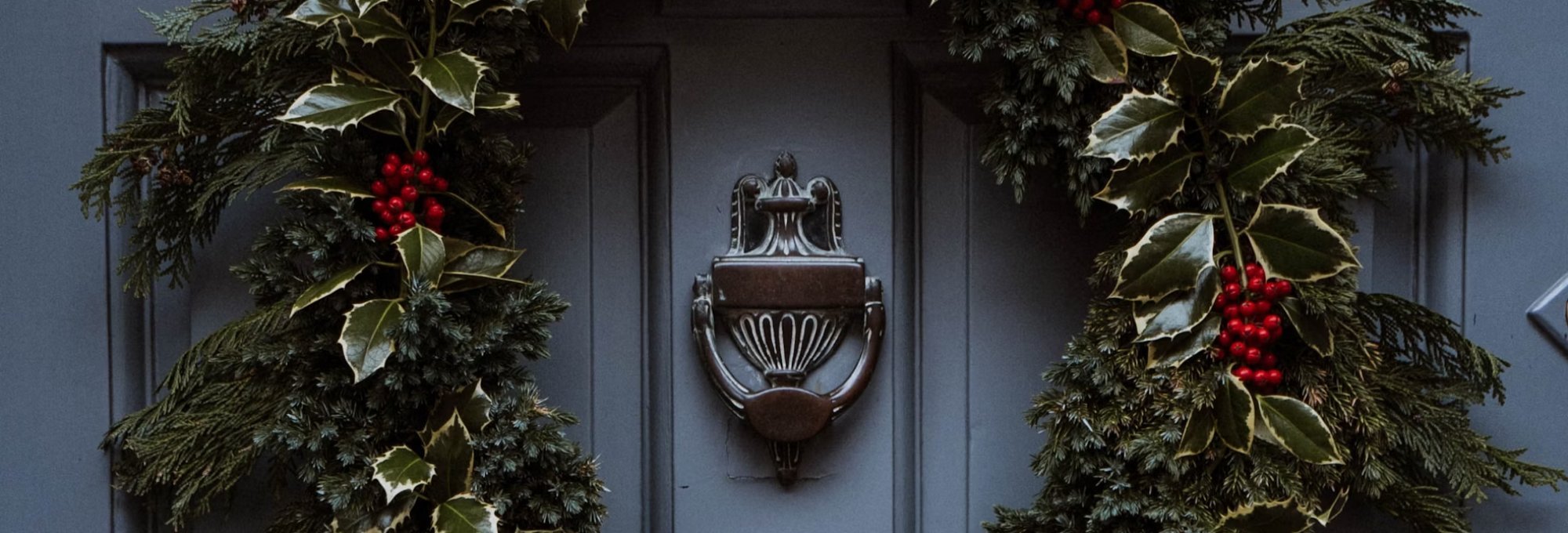 Christmas Wreath on a dark blue door